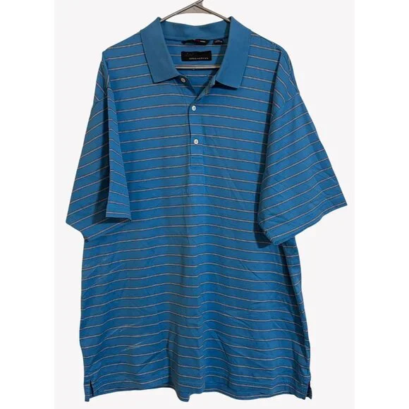 Greg Norman Polo Shirt Mens XXL Blue Pinstripe Shark Tag Golf Casual - Picture 1 of 8
